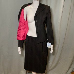 Vintage Anne Klein 2PC Suit Skirt Blazer Pinstripe Pink NWT 12 Petite